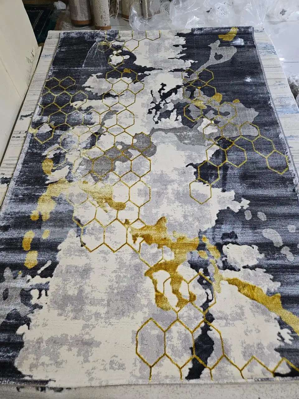 Honeycomb Abstract Grey & Gold Area Rug - Buy in Kenya
