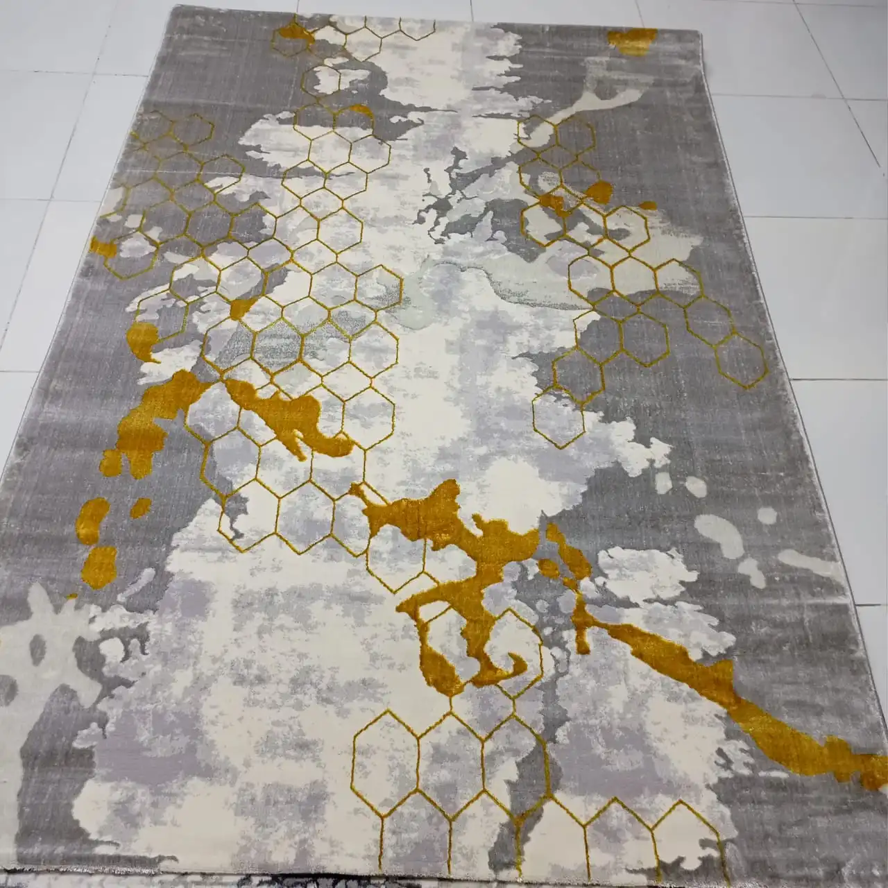 Honeycomb Abstract Grey & Mustard Area Rug - Buy in Kenya